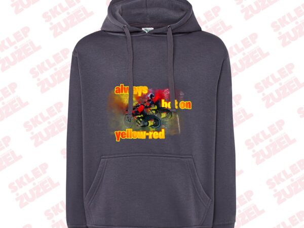 Bluza męska z kapturem Grafika MZ24 Always bet on yellow-red - obrazek 6