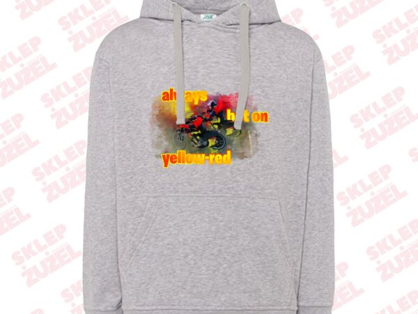 Bluza męska z kapturem Grafika MZ24 Always bet on yellow-red - obrazek 5